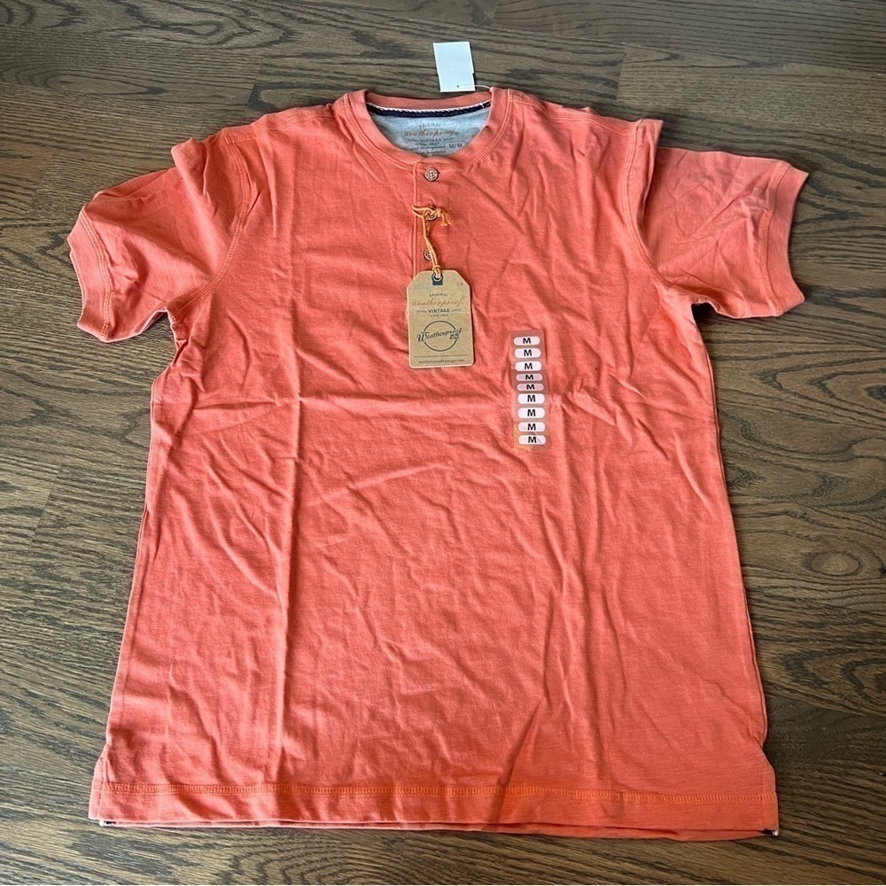 NWT Weatherproof 3 button short sleeve henley size medium cotton blend apricot